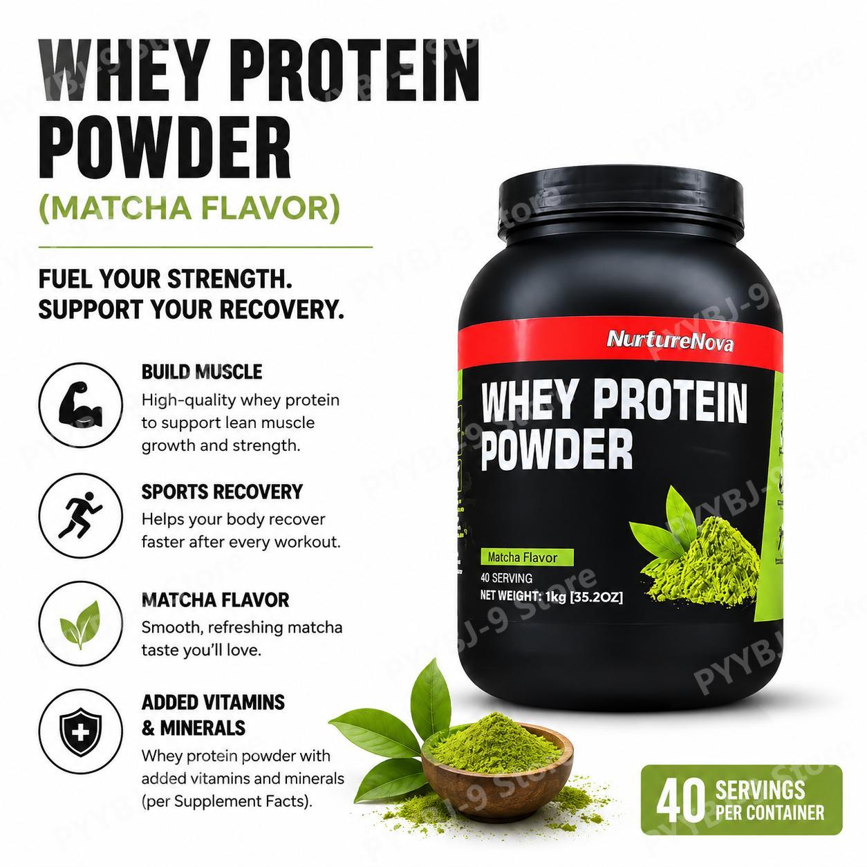 Fitness Nutrition Protein - NurtureNova Whey Protein Tozu Matcha Aromalı