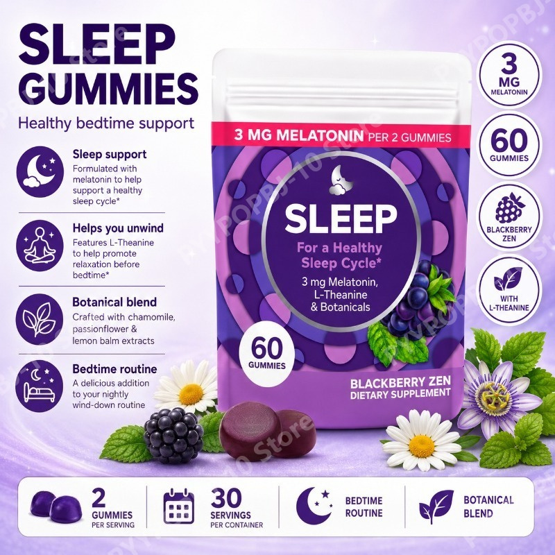 Melatonin Sleep Gummy - Melatonin Uyku Sakızları 3mg, L-Theanine, Papatya,